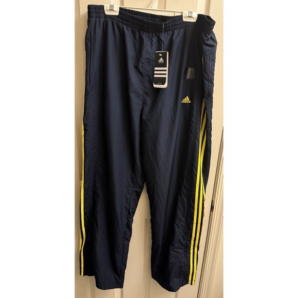 Adidas New Revo Track Pants Men's 2XL‎ Blue/Gold 3 Stripe Drawstring Zip Ankle - Picture 1 of 5